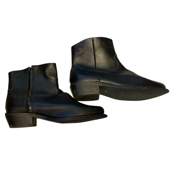 Saddle Tramp Men's Black Western Cowboy Ankle Leather Zip Boots 12W - Picture 1 of 8